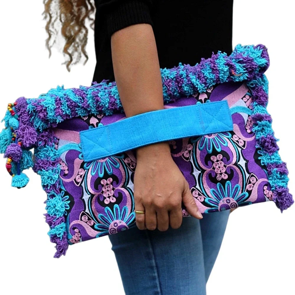 NWT* LUMILY Laptop Case /‎ Oversized PomPom Clutch- Handmade in Thailand